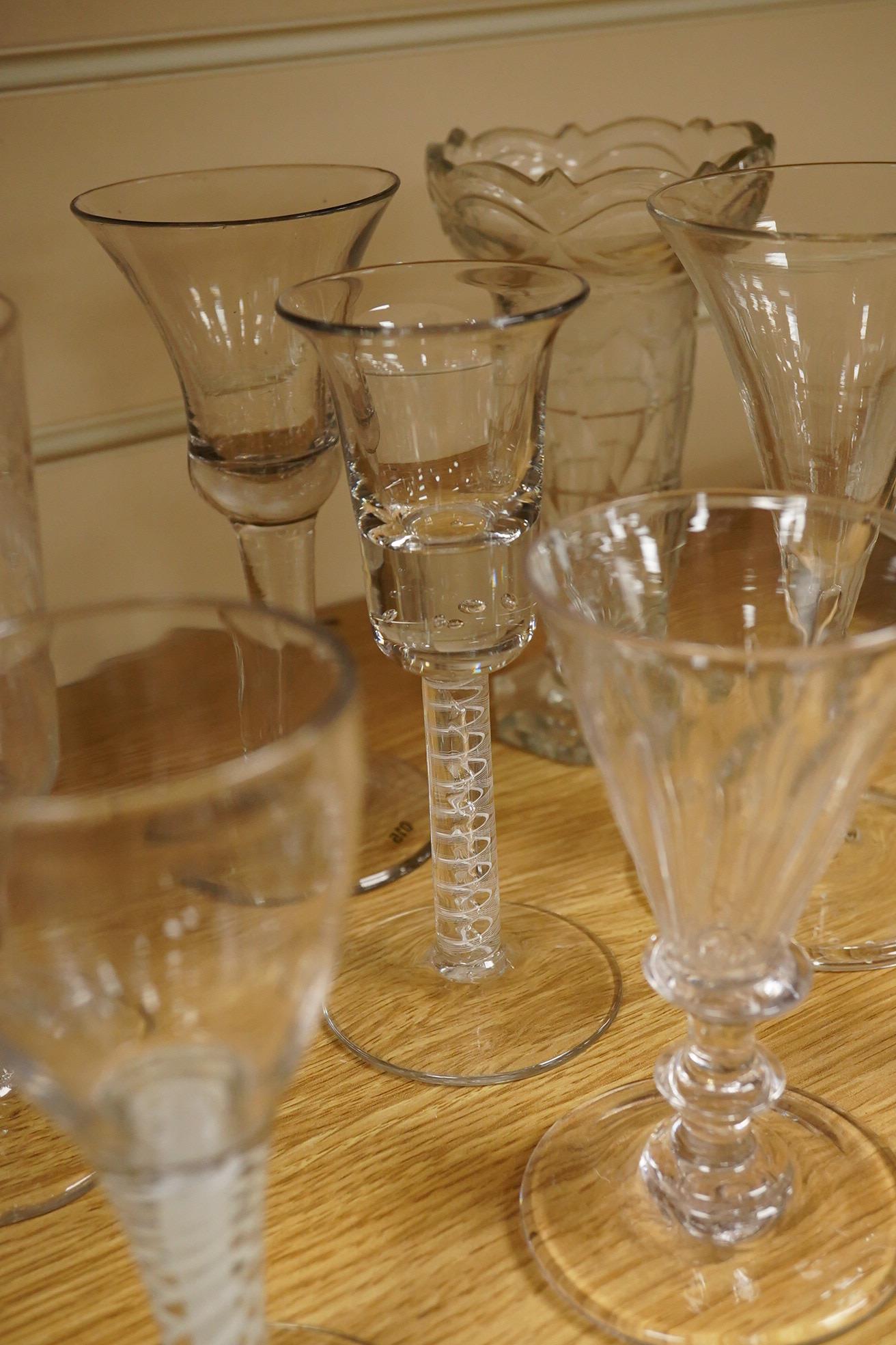 Eighteen various Georgian and later wine glasses, and a Bristol Music Festival goblet, latter 16cm